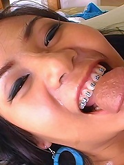 Thai cutie giving a hard cock some lip and pussy service